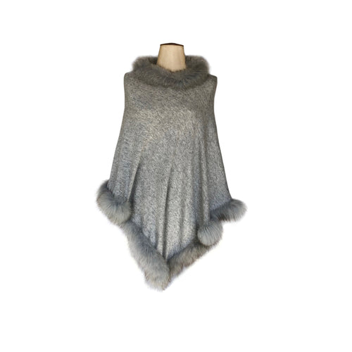 Neck & Bottom Fur Trim Poncho